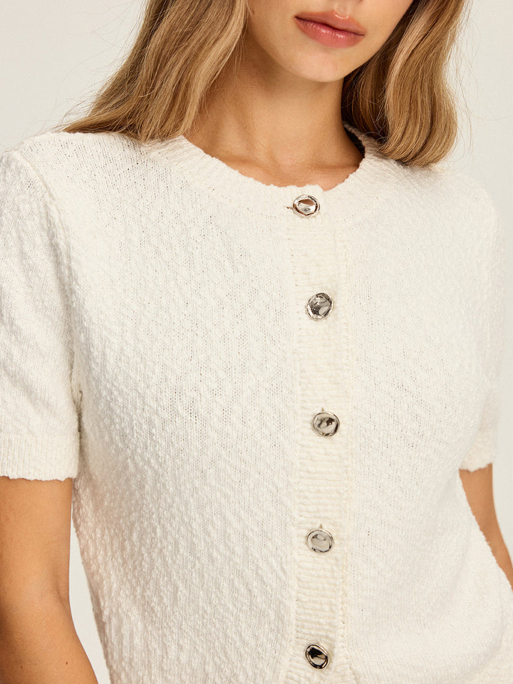 Cardigan Court Manches Courtes Texturé Tricoté