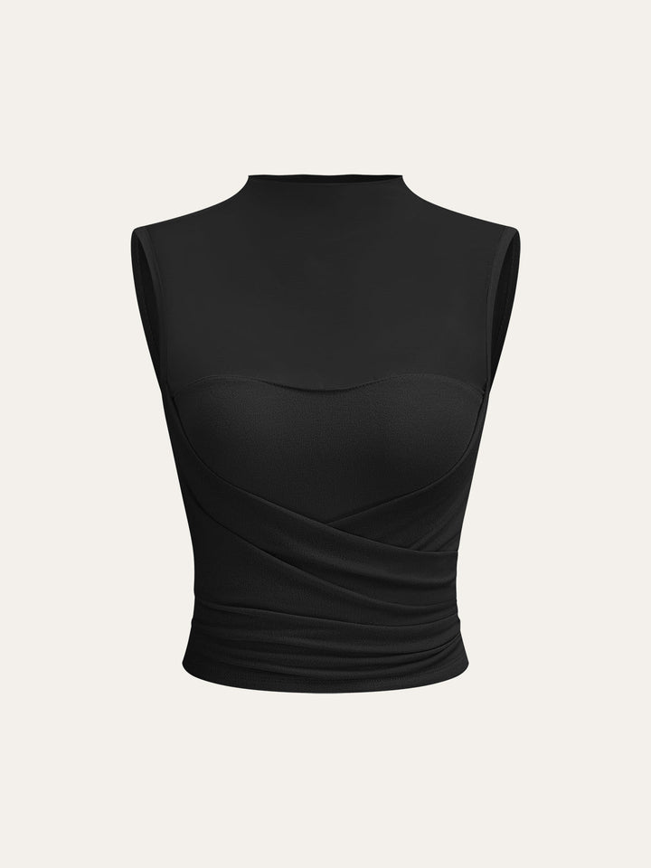 Haut enveloppant en mesh semi-transparent