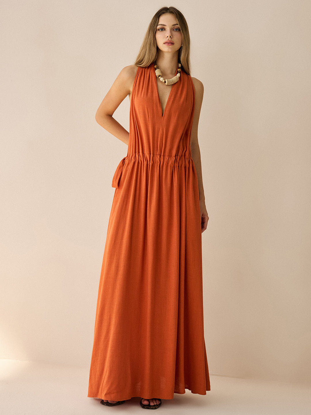 Robe Longue Dos-Nu en Coton et Lin