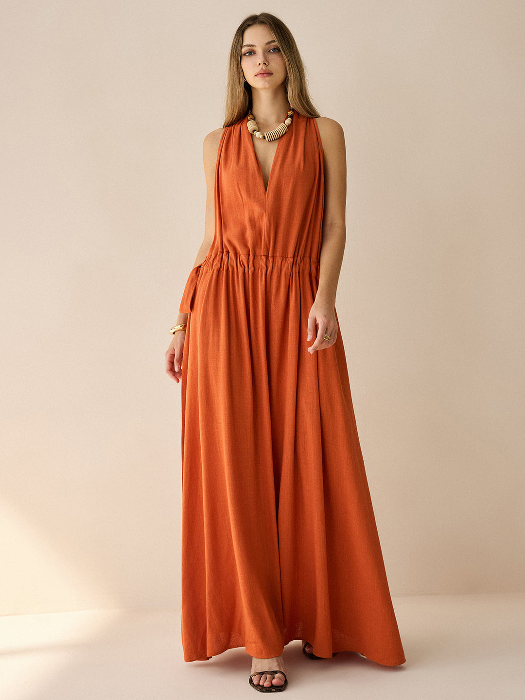 Robe Longue Dos-Nu en Coton et Lin
