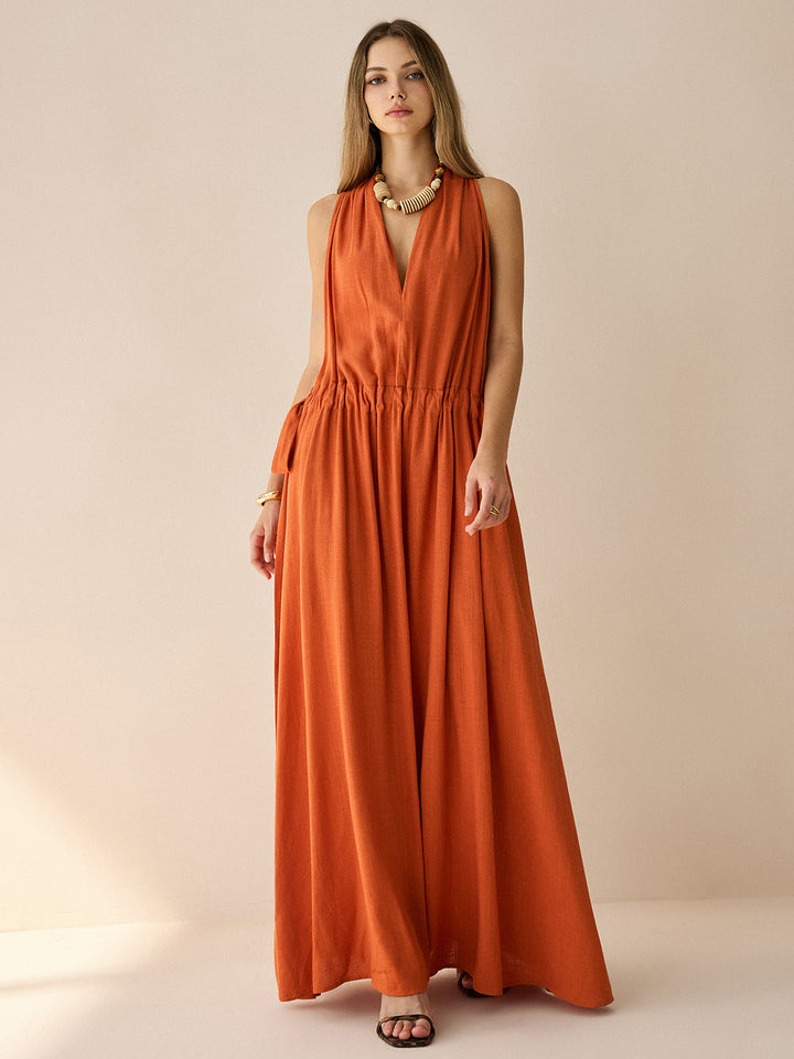 Robe Longue Dos-Nu en Coton et Lin