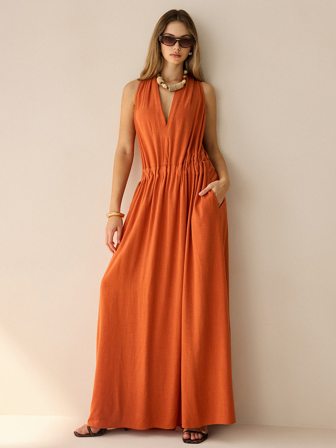 Robe Longue Dos-Nu en Coton et Lin