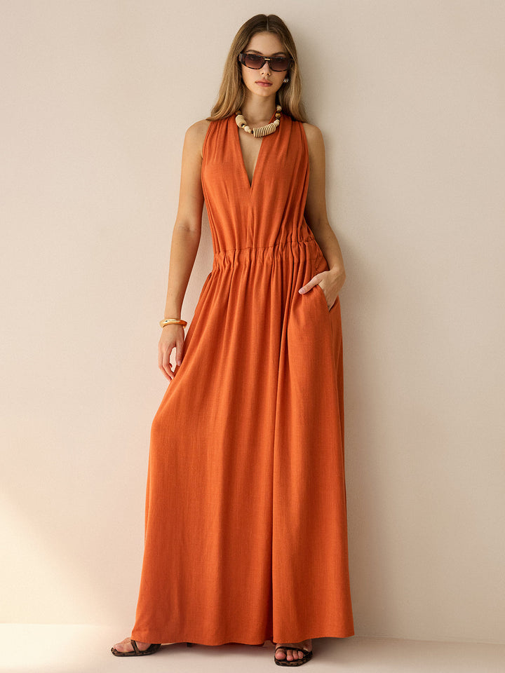 Robe Longue Dos-Nu en Coton et Lin