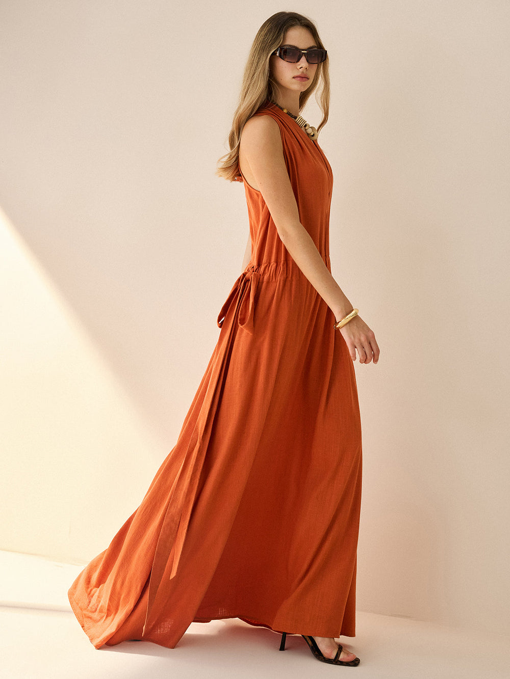 Robe Longue Dos-Nu en Coton et Lin