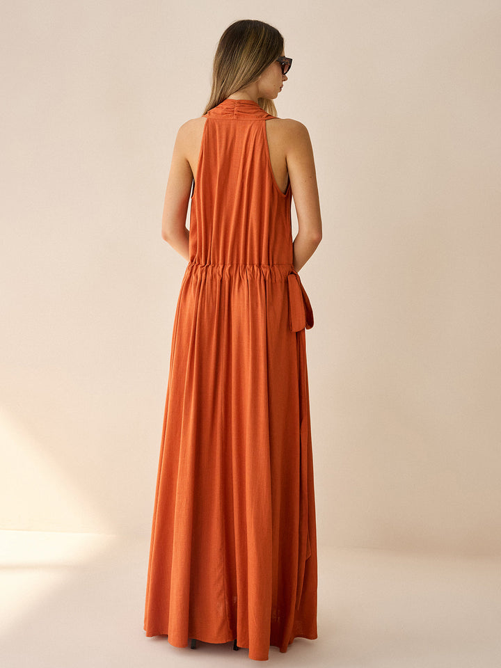 Robe Longue Dos-Nu en Coton et Lin