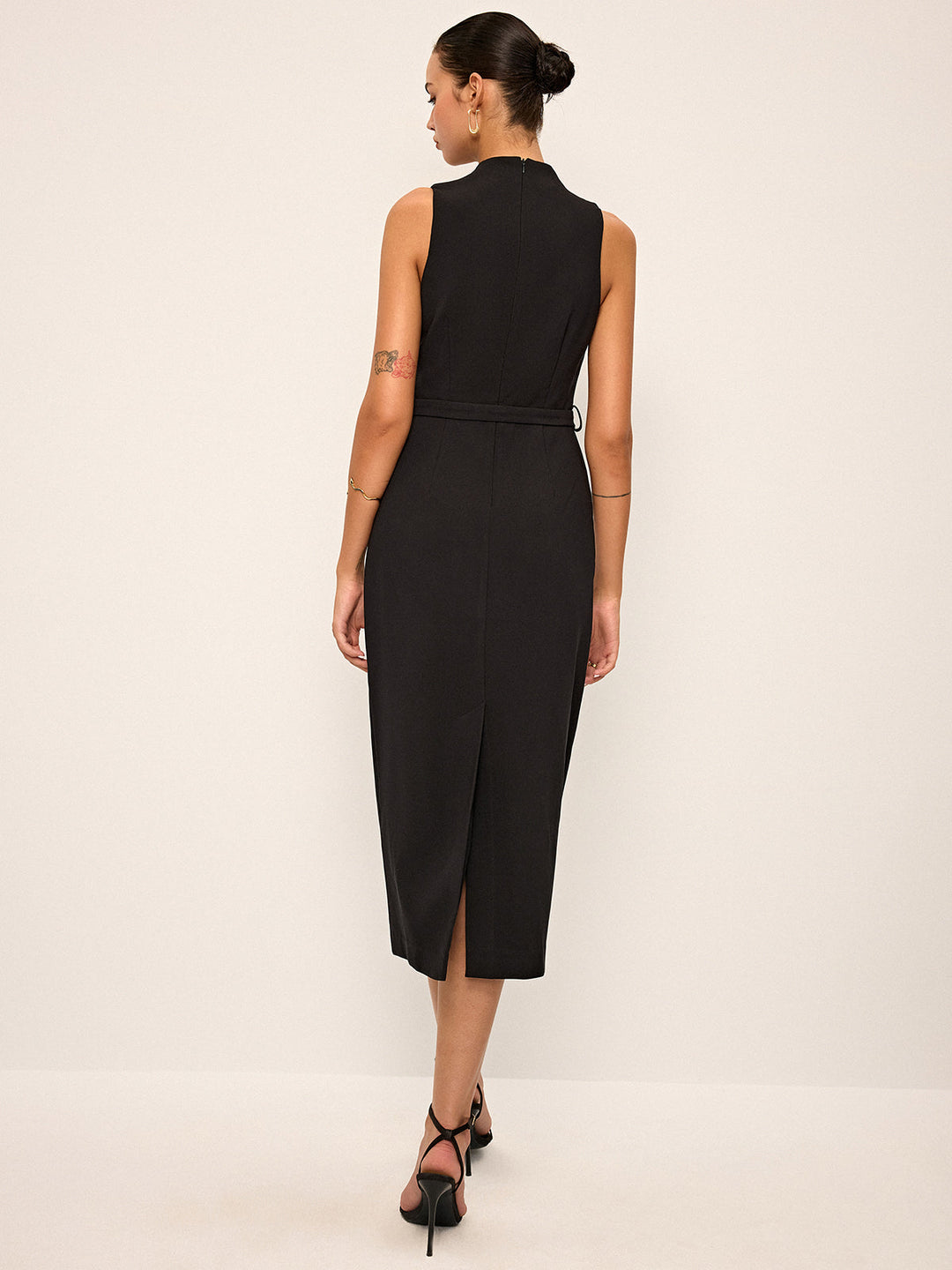 Robe Mi-longue sans Manches à Col en V avec Ceinture