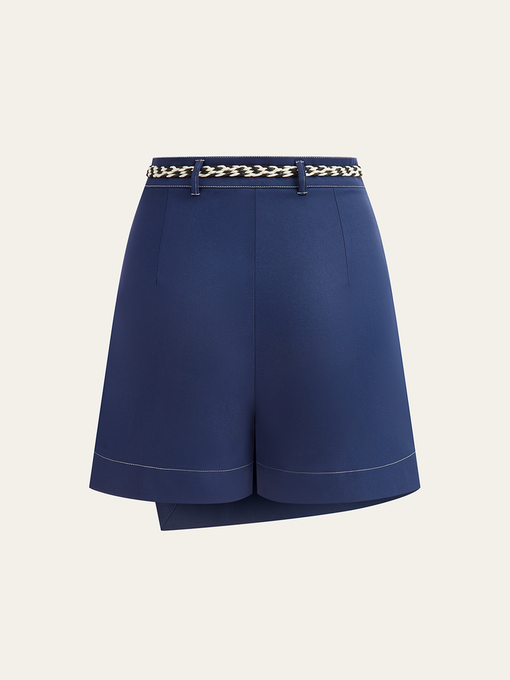 Jupe-short asymétrique à coutures contrastantes avec ceinture
