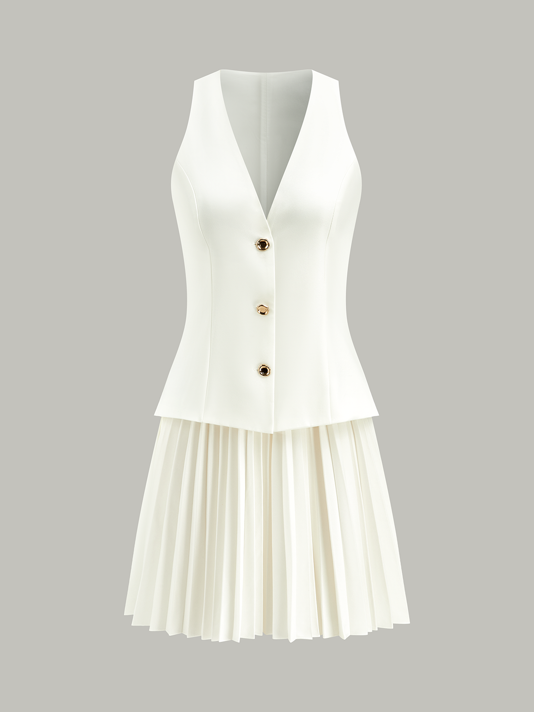 Robe-Manteau Sans Manches Boutonnée à Plis
