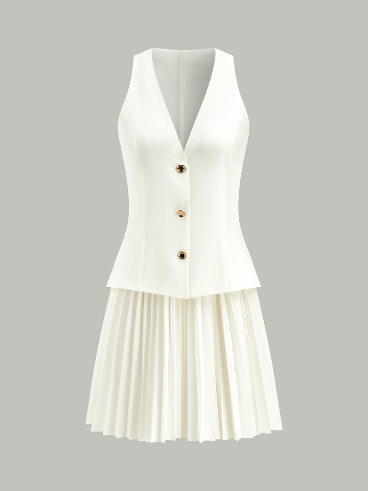 Robe-Manteau Sans Manches Boutonnée à Plis