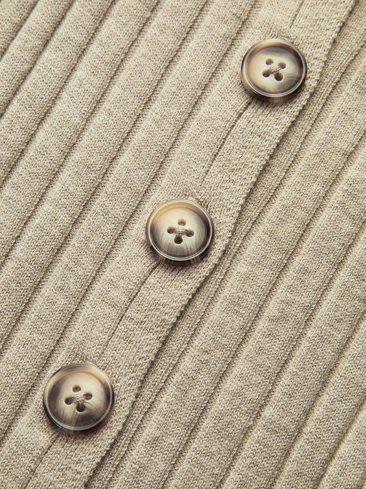 Robe Longue côtelée à Boutons en Mélange de Laine