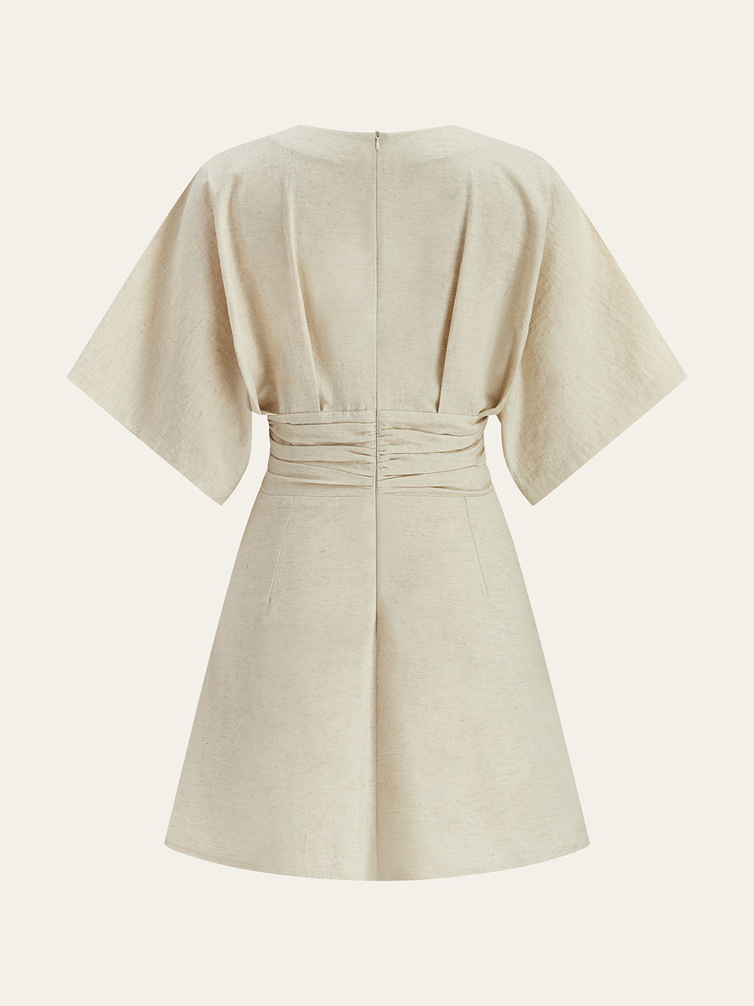 Robe Mini en Coton et Lin Ruchée avec Boutons
