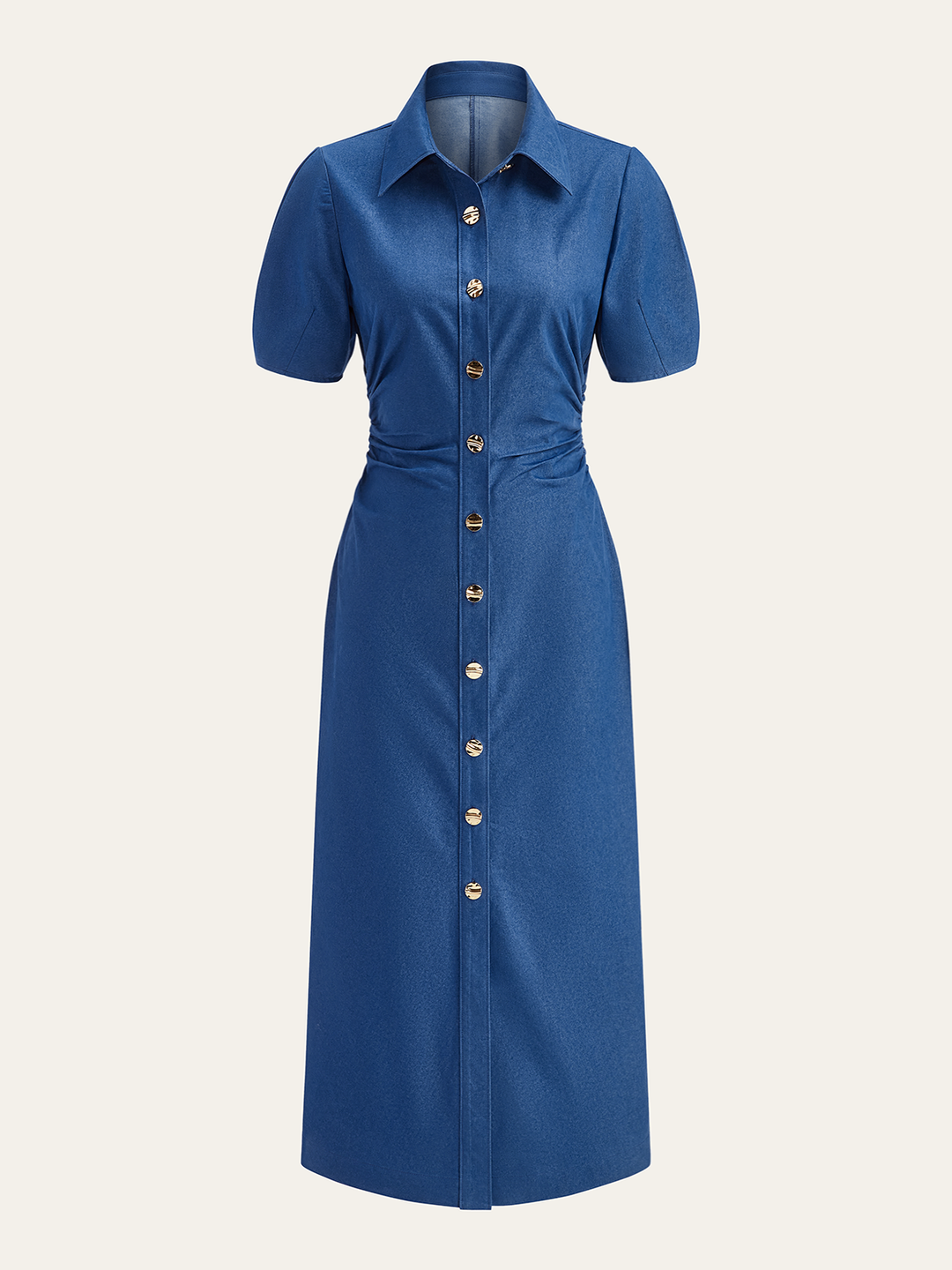 Robe Mi-Longue Boutonnée à Col Polo Ruché