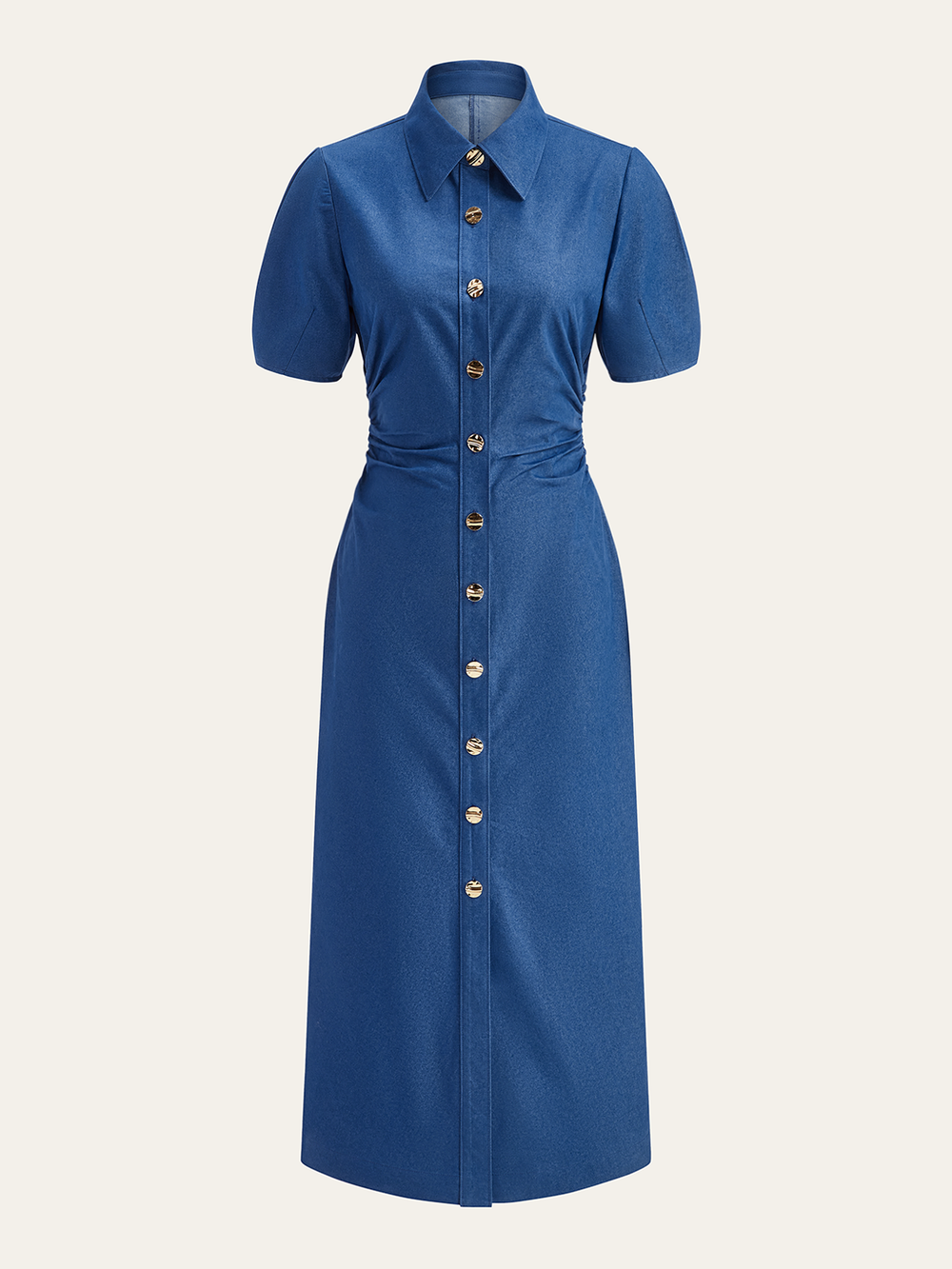 Robe Mi-Longue Boutonnée à Col Polo Ruché