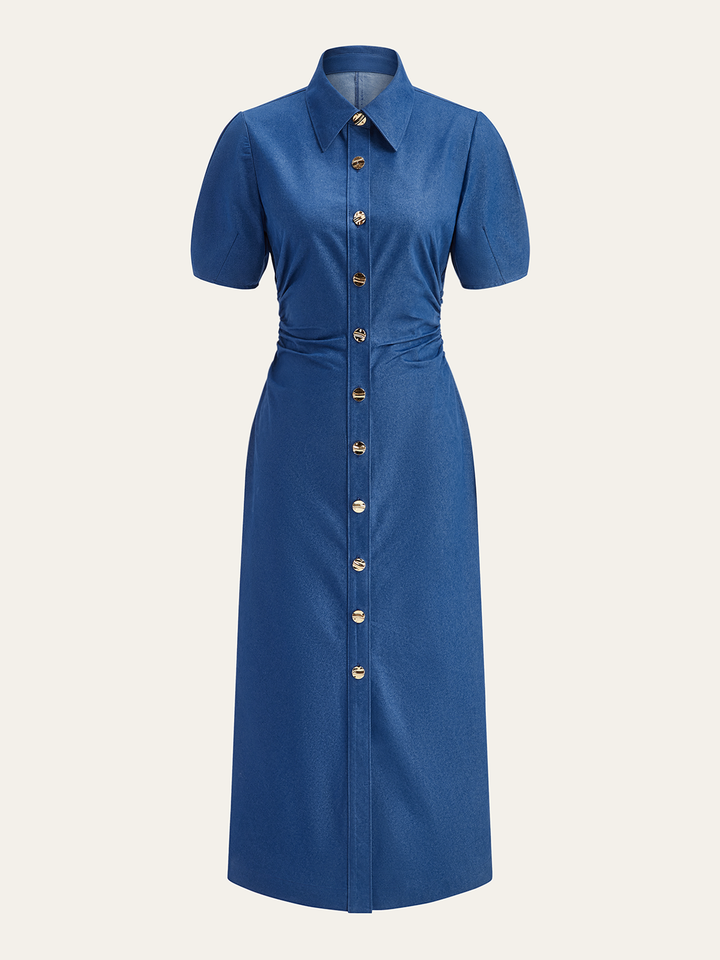 Robe Mi-Longue Boutonnée à Col Polo Ruché