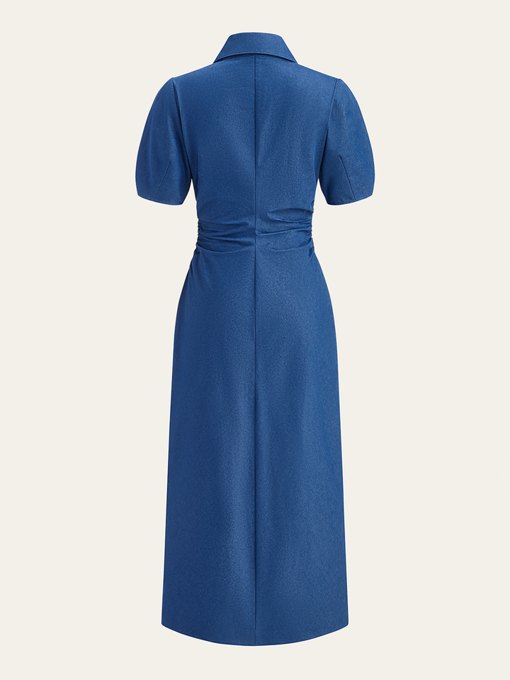 Robe Mi-Longue Boutonnée à Col Polo Ruché