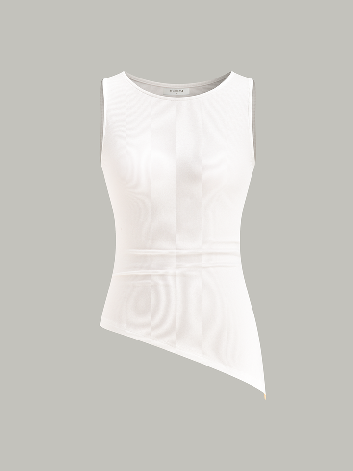 Haut en tricot sans manches à encolure bateau et ourlet asymétrique