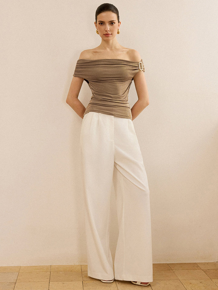 Top Bardot à Ruchés avec Boucle Métallique