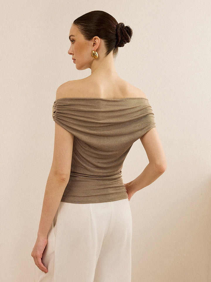 Top Bardot à Ruchés avec Boucle Métallique