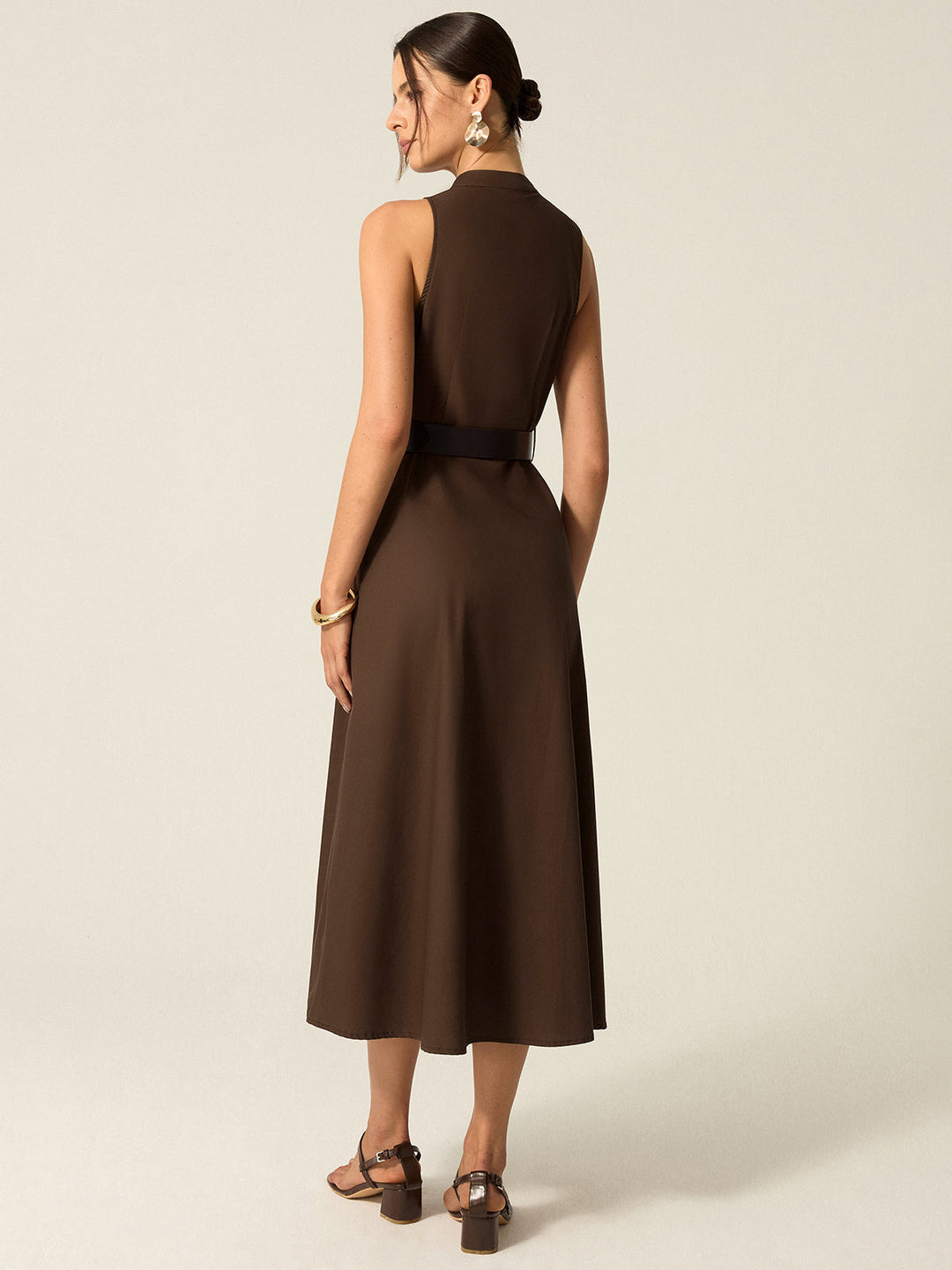 Robe Mi-Longue Ceinturée à Boutons