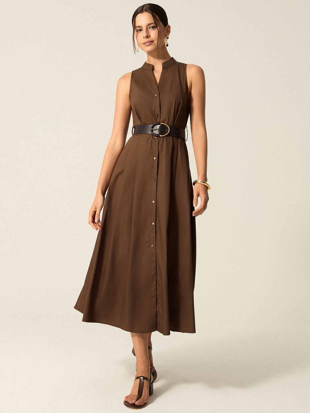 Robe Mi-Longue Ceinturée à Boutons