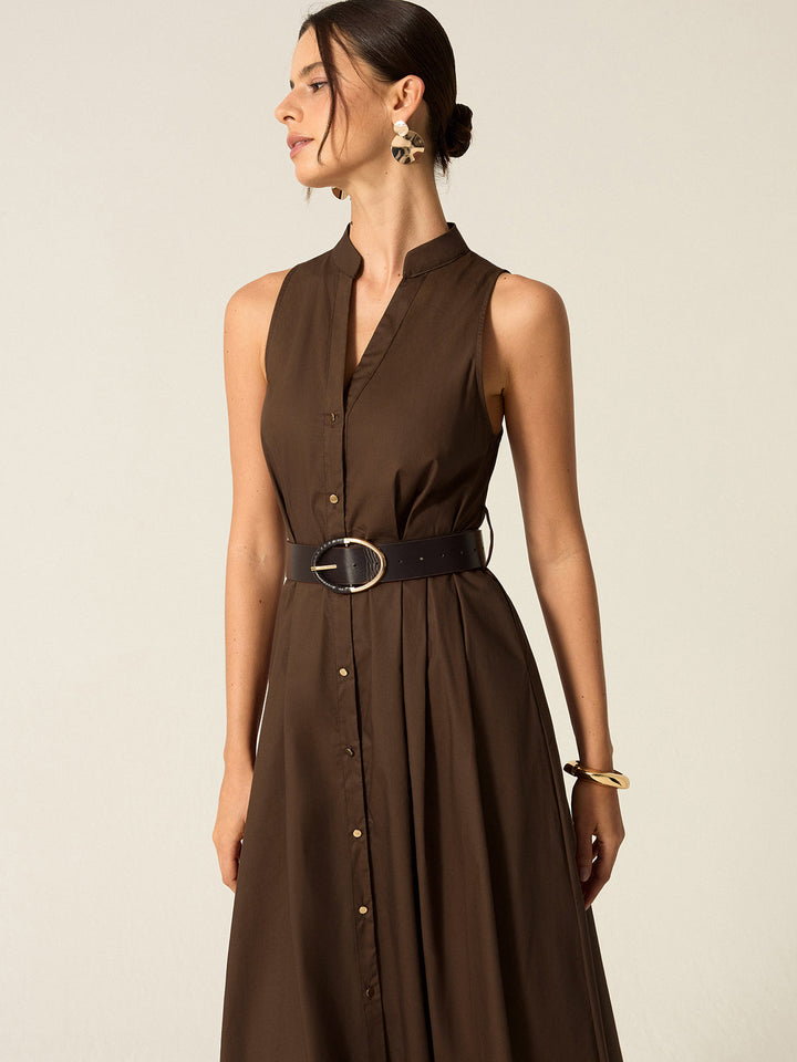 Robe Mi-Longue Ceinturée à Boutons