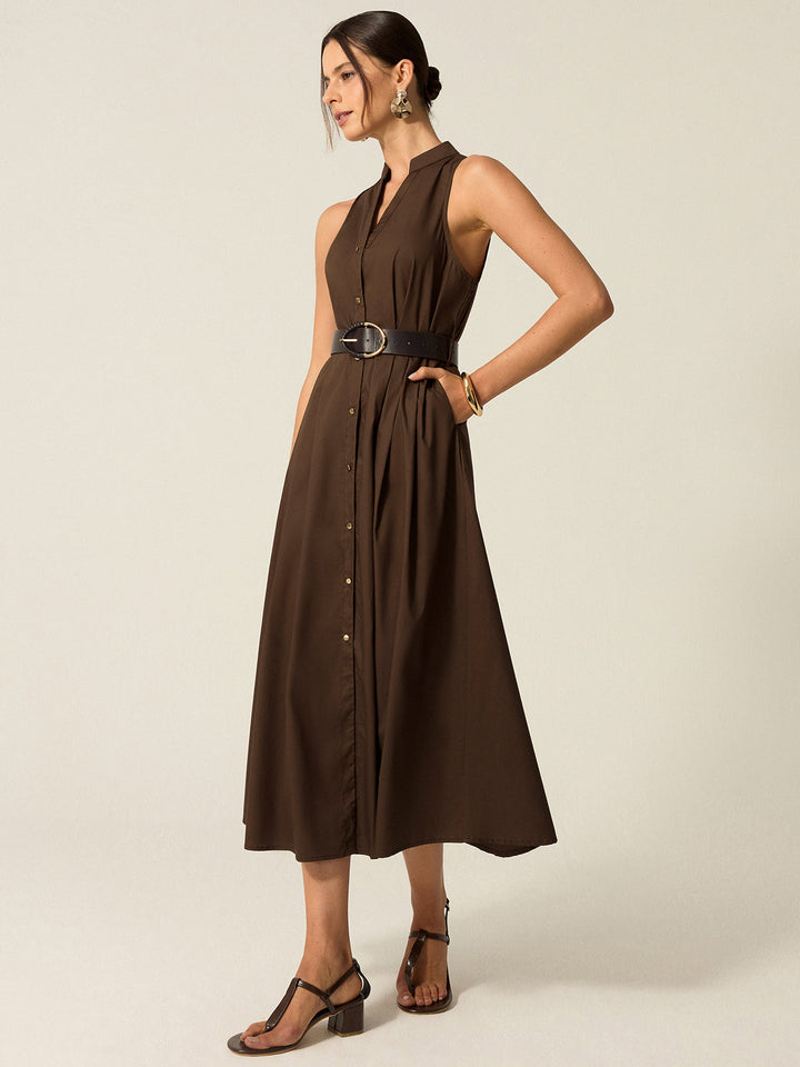 Robe Mi-Longue Ceinturée à Boutons