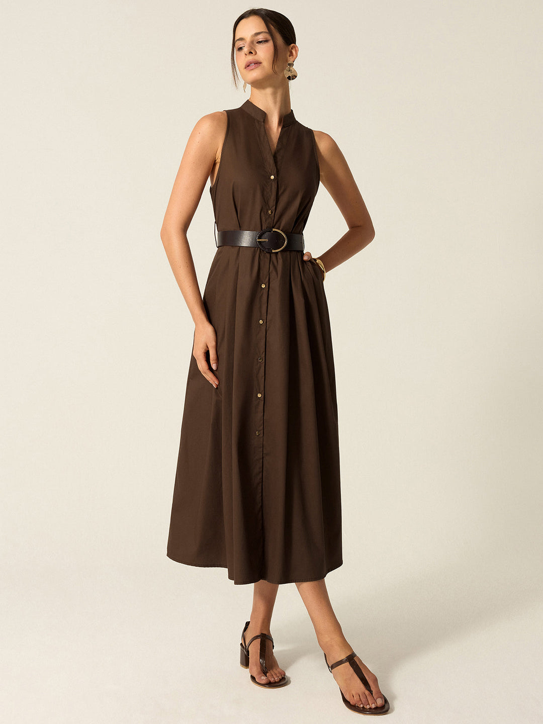 Robe Mi-Longue Ceinturée à Boutons