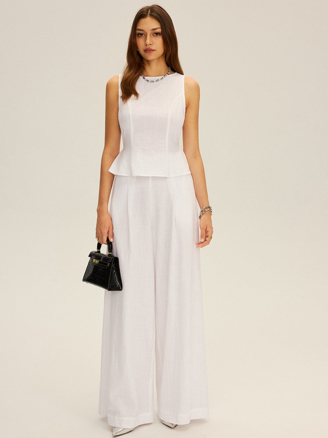 Ensemble Haut Bardot et Pantalon Large en Coton