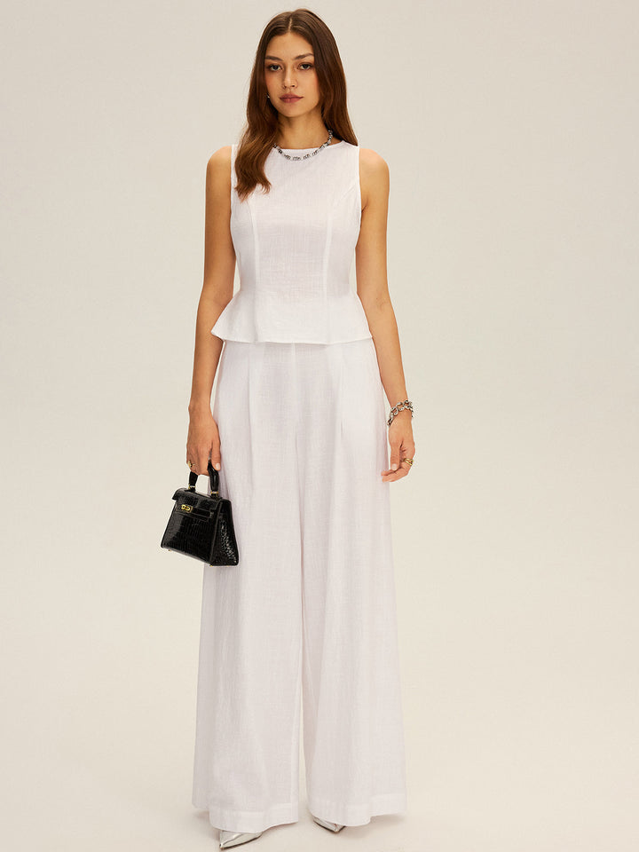 Ensemble Haut Bardot et Pantalon Large en Coton