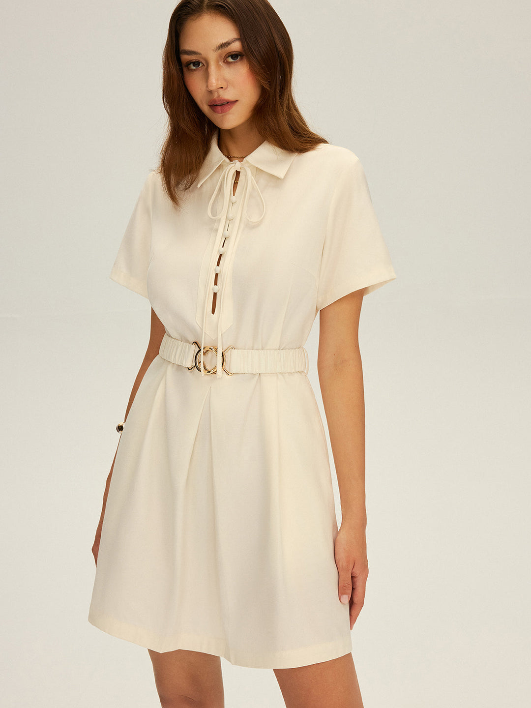 Robe Chemise à Col Cravate avec Ceinture