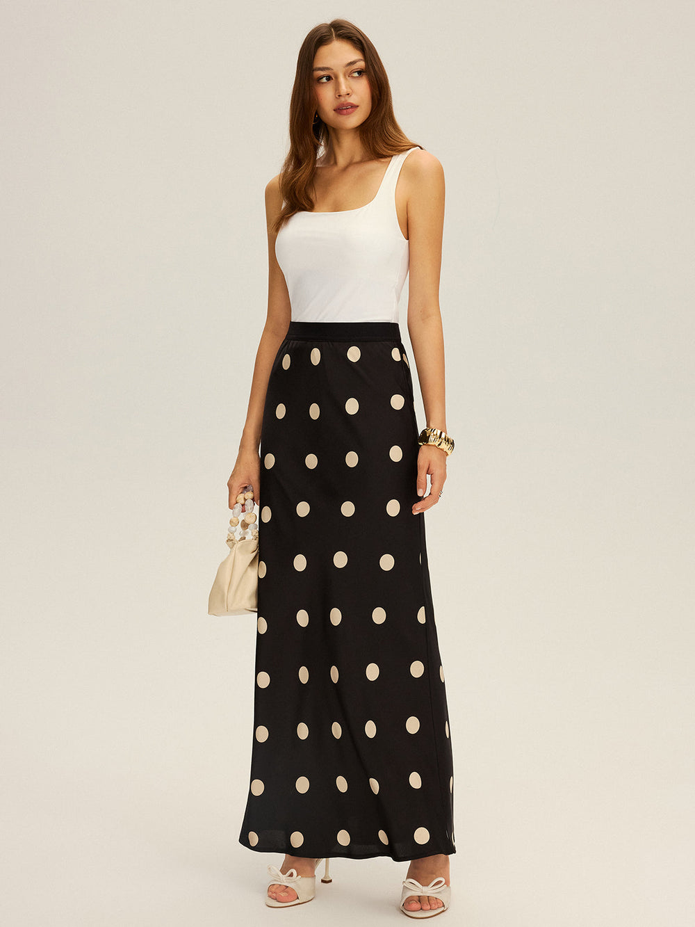 Jupe Maxi à Pois en Satin