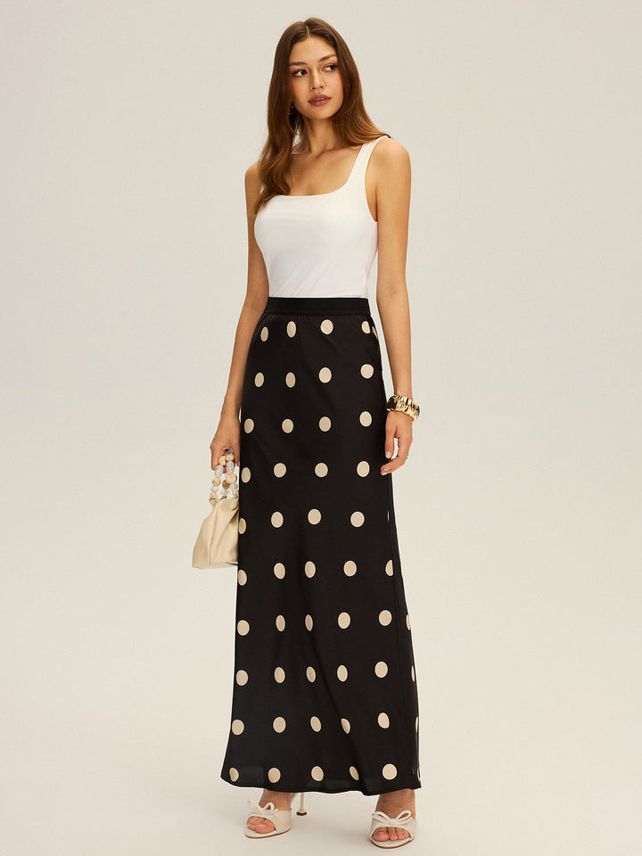 Jupe Maxi à Pois en Satin