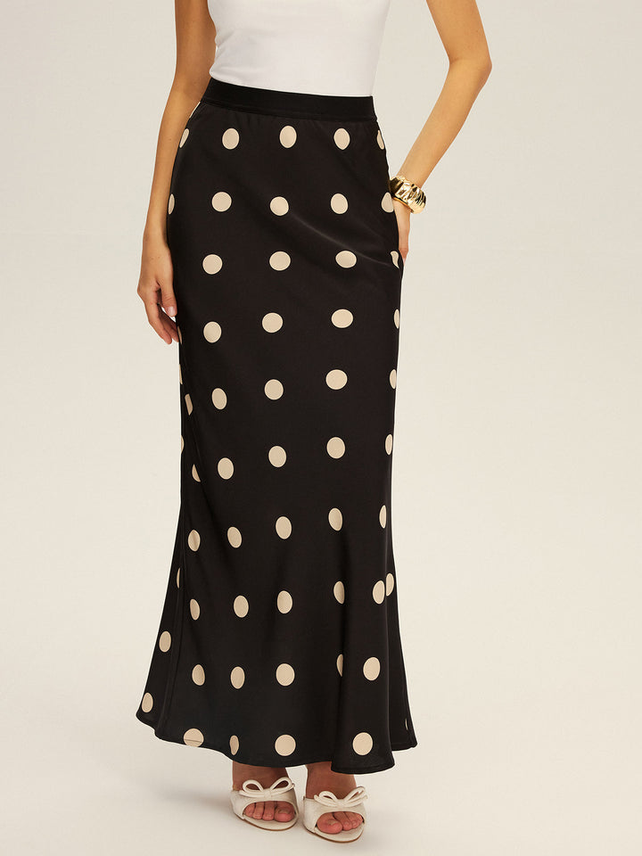 Jupe Maxi à Pois en Satin