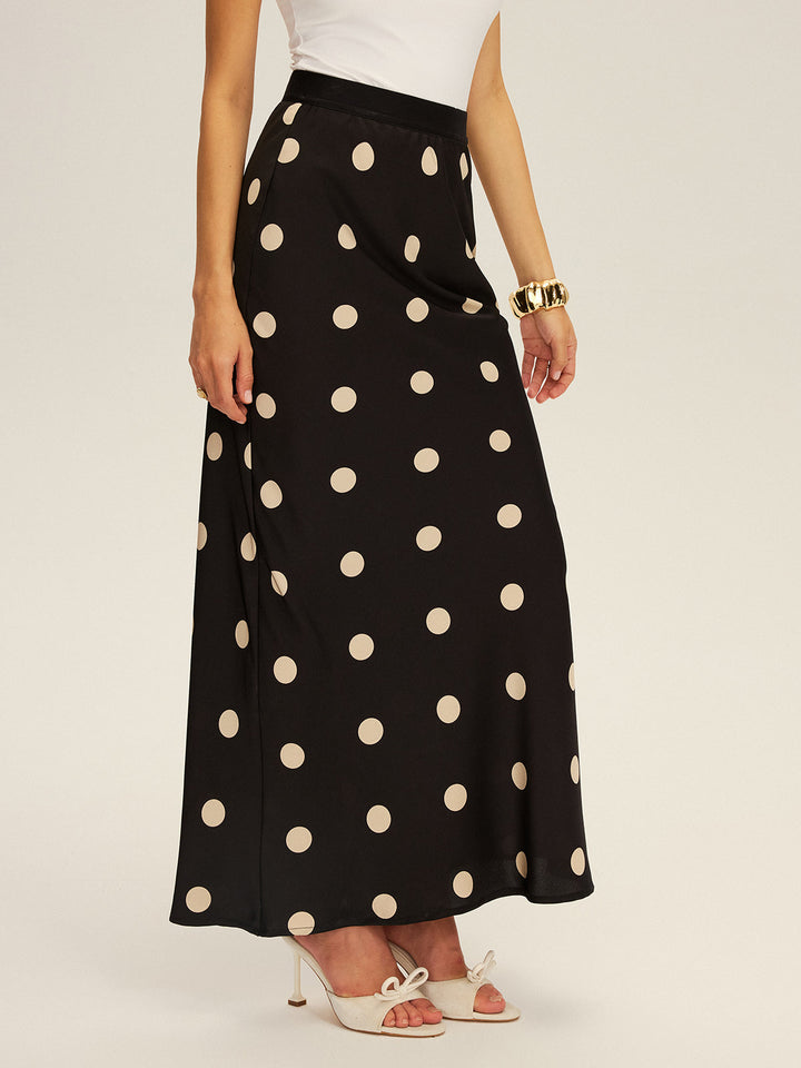 Jupe Maxi à Pois en Satin