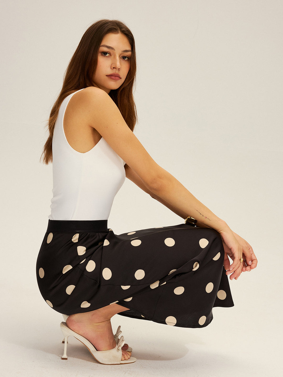 Jupe Maxi à Pois en Satin