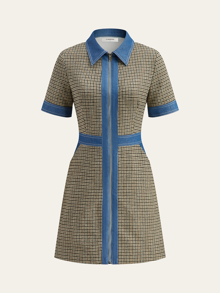 Robe Mini à Revers Plaid