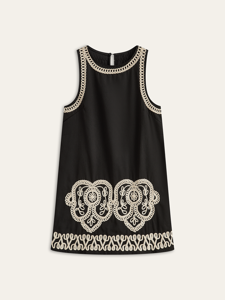 Robe Courte Sans Manches Brodée