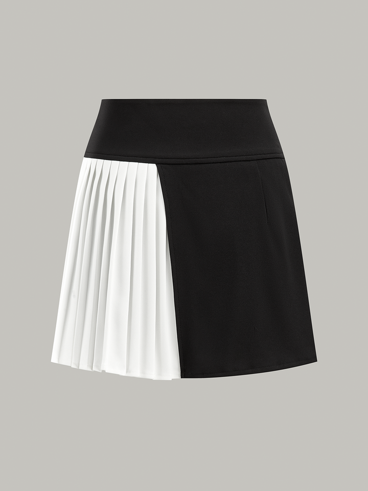Jupe Mini Plissée à Panneaux Contrastants