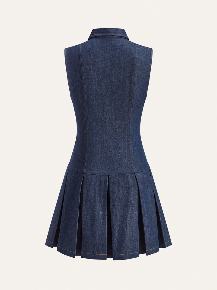 Denim Robe Chemise Sans Manches à Plis