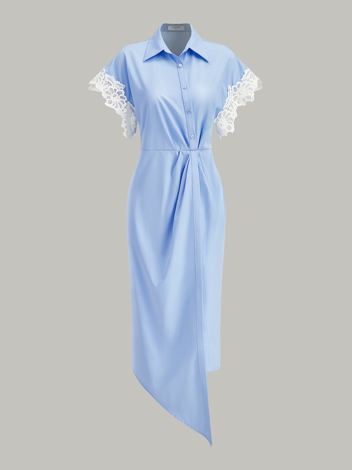 Robe Chemise Asymétrique à Bordure en Dentelle