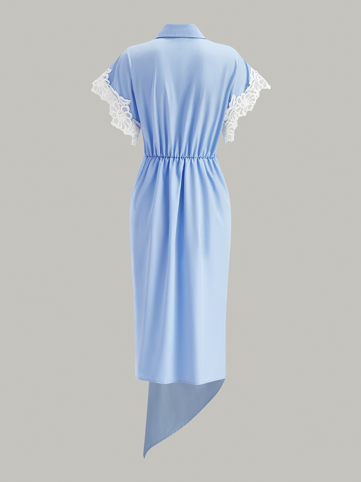 Robe Chemise Asymétrique à Bordure en Dentelle