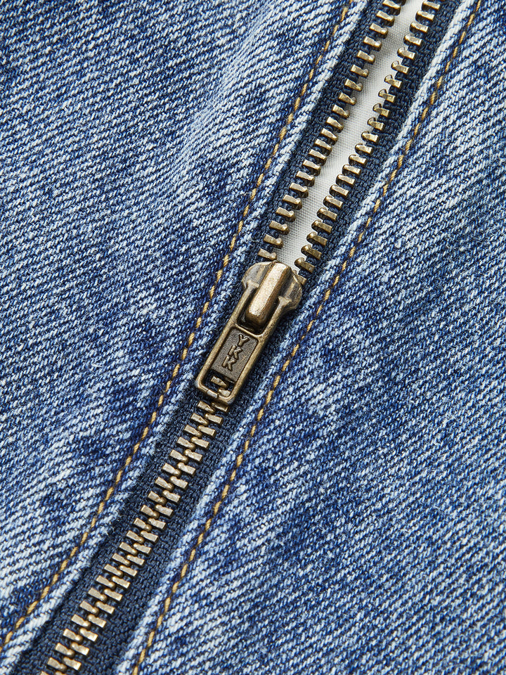 Jupe patineuse en jean plissée à taille mi-haute