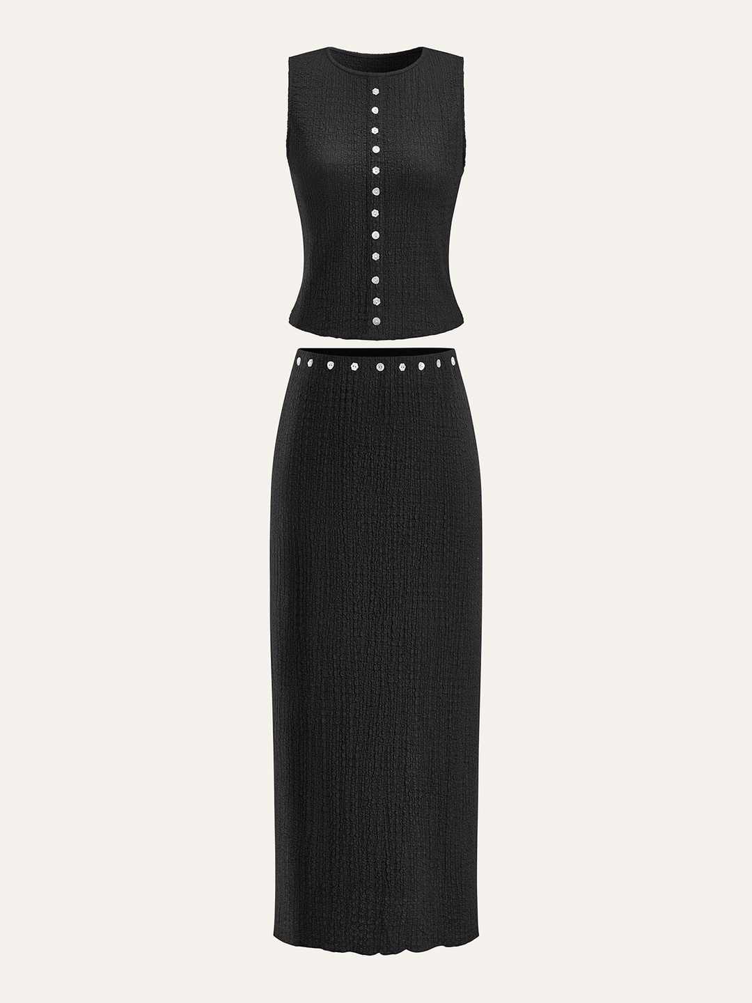 Ensemble Haut à Boutons Décoratifs et Jupe Midi