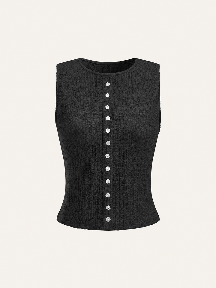 Ensemble Haut à Boutons Décoratifs et Jupe Midi