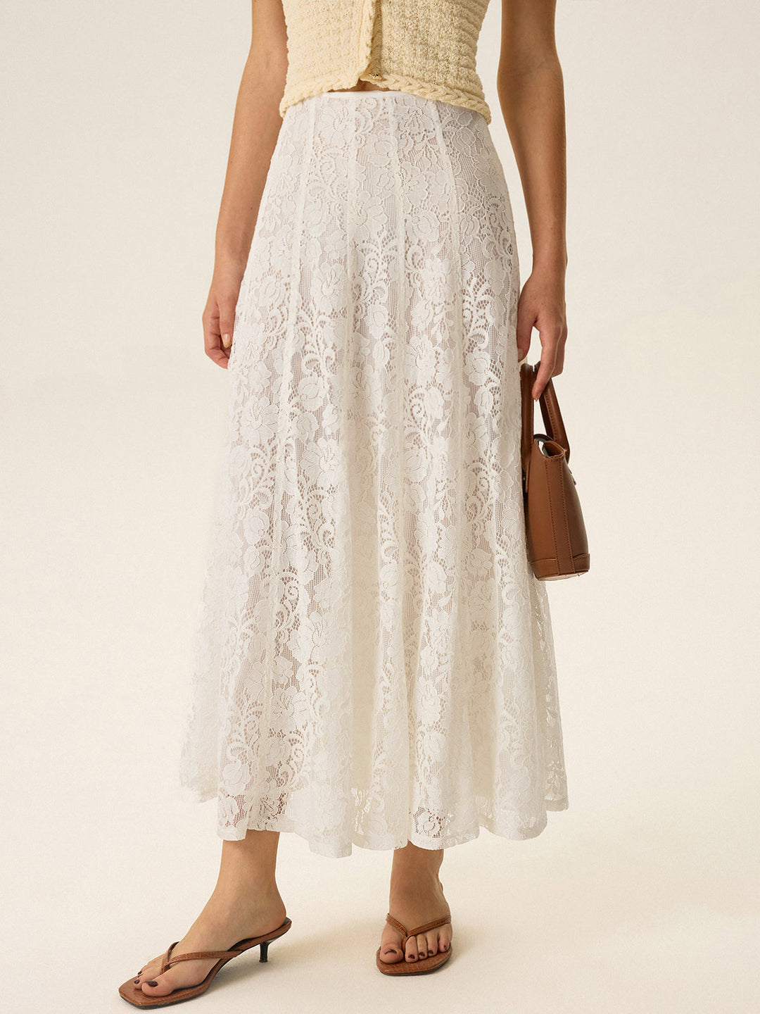 Jupe Longue Semi-Transparente en Dentelle