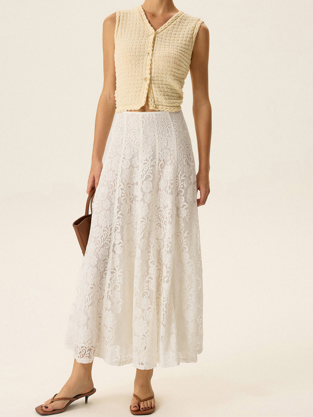 Jupe Longue Semi-Transparente en Dentelle