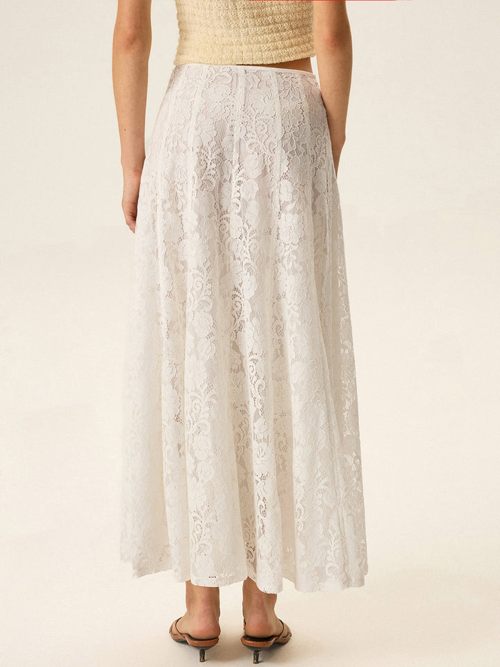 Jupe Longue Semi-Transparente en Dentelle