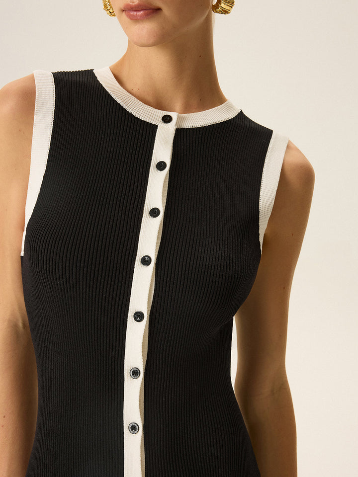 Robe Maxi à Boutons avec Garniture Contrastante