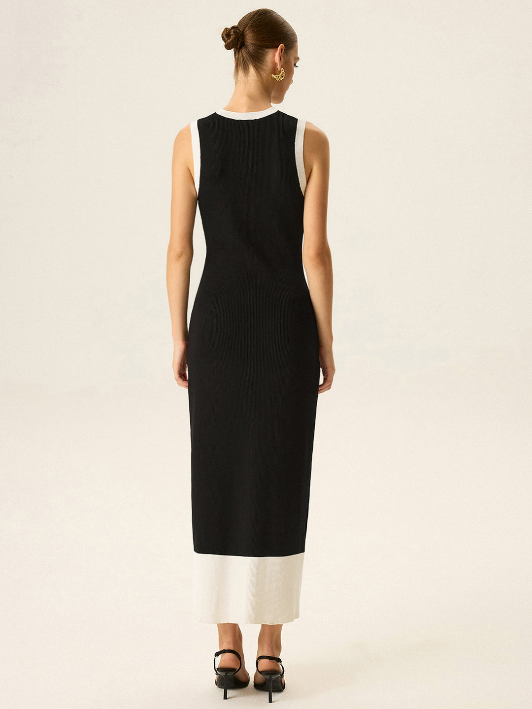 Robe Maxi à Boutons avec Garniture Contrastante