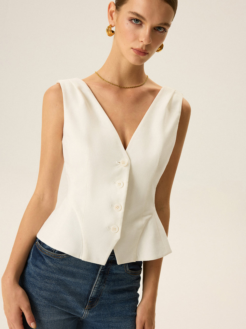Gilet Péplum à Boutons